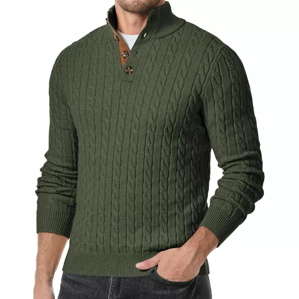 JMIERR Men's Cable Knit Pullover Sweater Casual Long Sleeve Stand Collar Button Knitted Sweaters