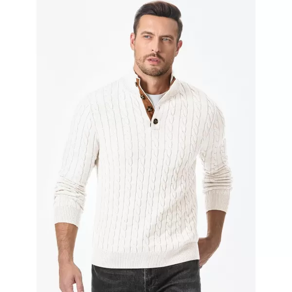 JMIERR Men's Cable Knit Pullover Sweater Casual Long Sleeve Stand Collar Button Knitted Sweaters