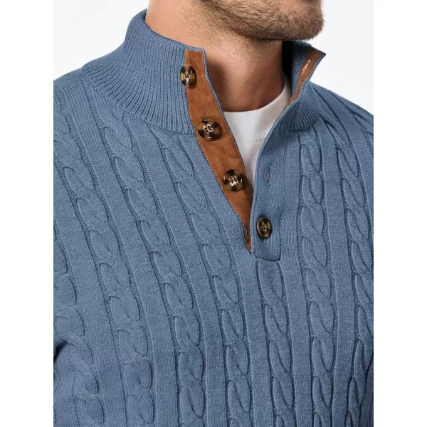 JMIERR Men's Cable Knit Pullover Sweater Casual Long Sleeve Stand Collar Button Knitted Sweaters