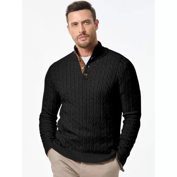 JMIERR Men's Cable Knit Pullover Sweater Casual Long Sleeve Stand Collar Button Knitted Sweaters