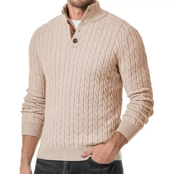 JMIERR Men's Cable Knit Pullover Sweater Casual Long Sleeve Stand Collar Button Knitted Sweaters