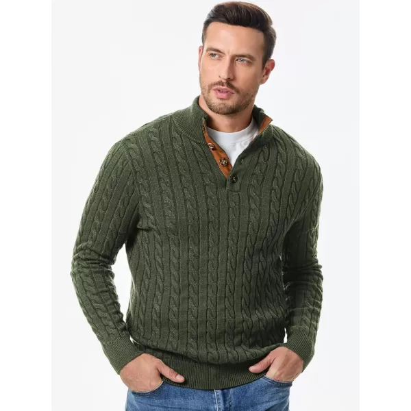 JMIERR Men's Cable Knit Pullover Sweater Casual Long Sleeve Stand Collar Button Knitted Sweaters