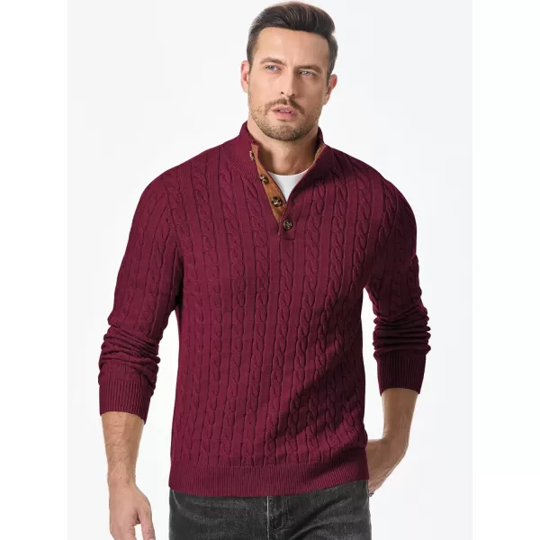 JMIERR Men's Cable Knit Pullover Sweater Casual Long Sleeve Stand Collar Button Knitted Sweaters