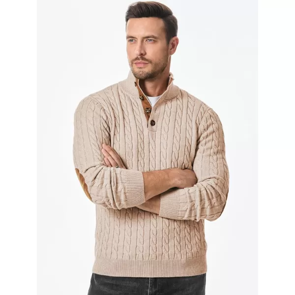 JMIERR Men's Cable Knit Pullover Sweater Casual Long Sleeve Stand Collar Button Knitted Sweaters