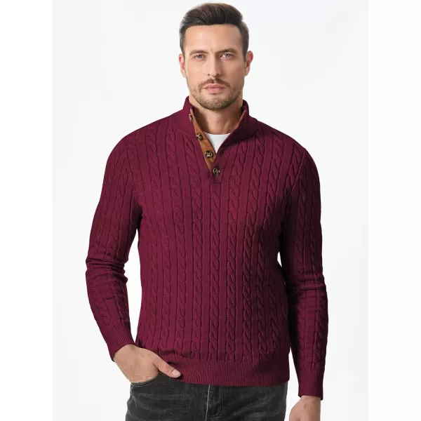 JMIERR Men's Cable Knit Pullover Sweater Casual Long Sleeve Stand Collar Button Knitted Sweaters