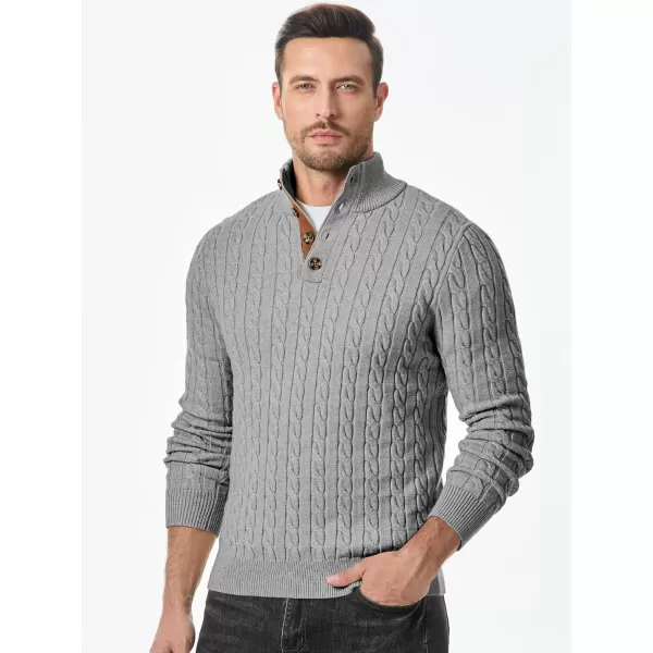JMIERR Men's Cable Knit Pullover Sweater Casual Long Sleeve Stand Collar Button Knitted Sweaters