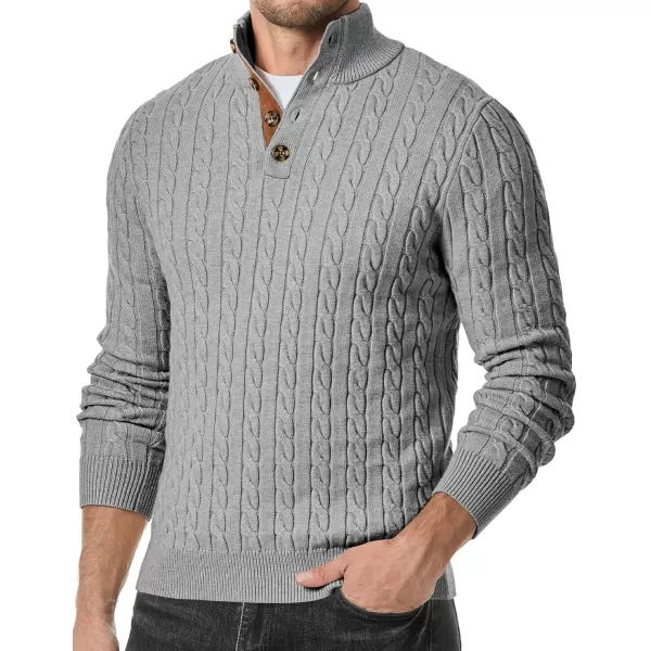 JMIERR Men's Cable Knit Pullover Sweater Casual Long Sleeve Stand Collar Button Knitted Sweaters