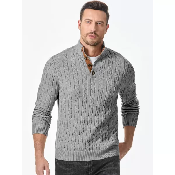 JMIERR Men's Cable Knit Pullover Sweater Casual Long Sleeve Stand Collar Button Knitted Sweaters