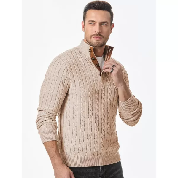 JMIERR Men's Cable Knit Pullover Sweater Casual Long Sleeve Stand Collar Button Knitted Sweaters