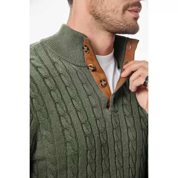 JMIERR Men's Cable Knit Pullover Sweater Casual Long Sleeve Stand Collar Button Knitted Sweaters