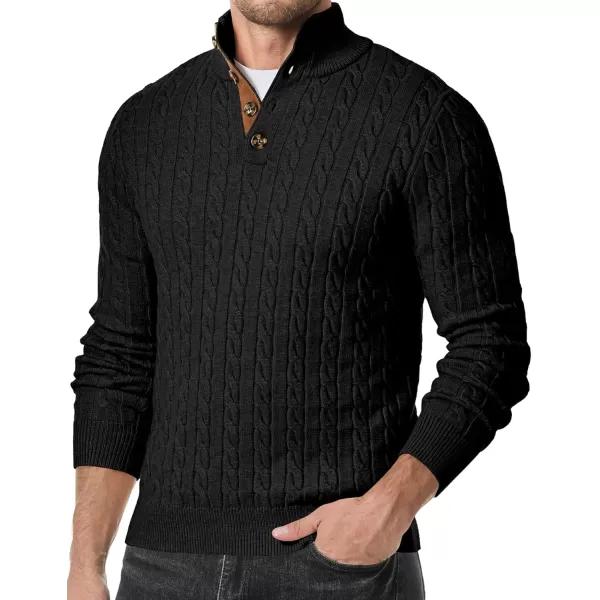 JMIERR Men's Cable Knit Pullover Sweater Casual Long Sleeve Stand Collar Button Knitted Sweaters
