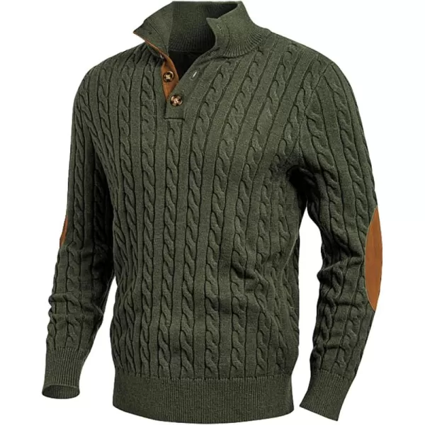 JMIERR Men's Cable Knit Pullover Sweater Casual Long Sleeve Stand Collar Button Knitted Sweaters