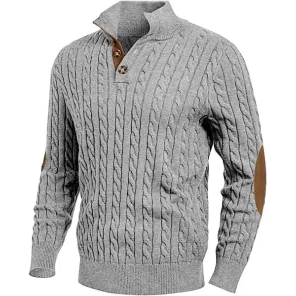 JMIERR Men's Cable Knit Pullover Sweater Casual Long Sleeve Stand Collar Button Knitted Sweaters