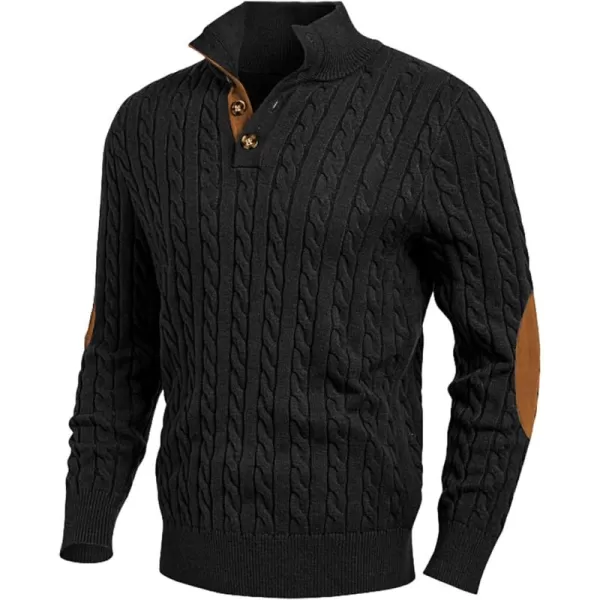 JMIERR Men's Cable Knit Pullover Sweater Casual Long Sleeve Stand Collar Button Knitted Sweaters