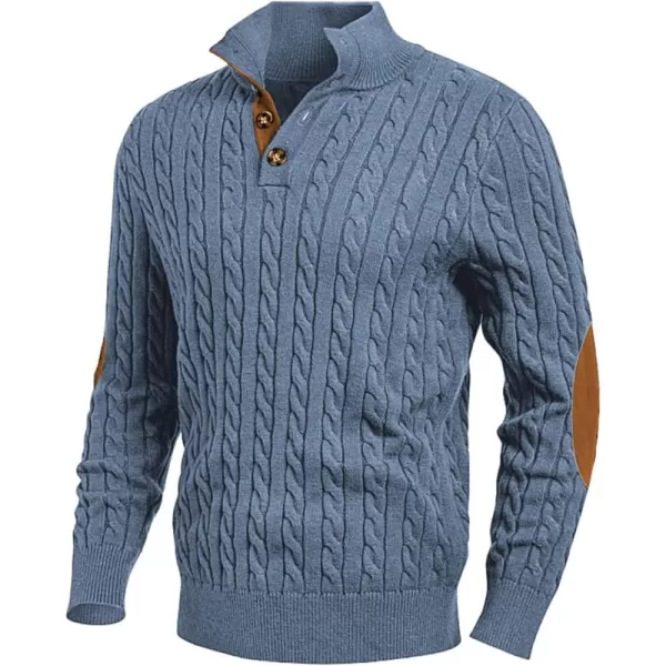 JMIERR Men's Cable Knit Pullover Sweater Casual Long Sleeve Stand Collar Button Knitted Sweaters