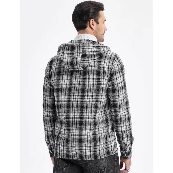 JMIERR Mens Cotton Flannel Shirts Casual Button Down Hoodie Plaid Shirt Long Sleeve Lightweight Jackets with Pockets