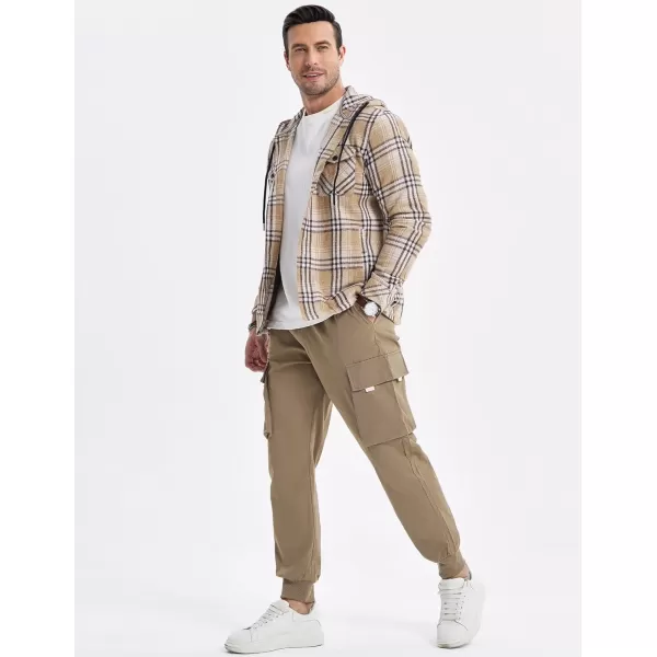 JMIERR Mens Cotton Flannel Shirts Casual Button Down Hoodie Plaid Shirt Long Sleeve Lightweight Jackets with Pockets