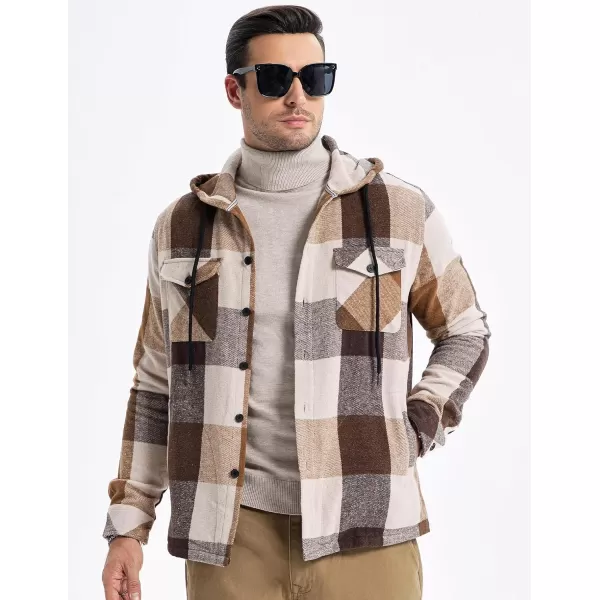 JMIERR Mens Cotton Flannel Shirts Casual Button Down Hoodie Plaid Shirt Long Sleeve Lightweight Jackets with Pockets