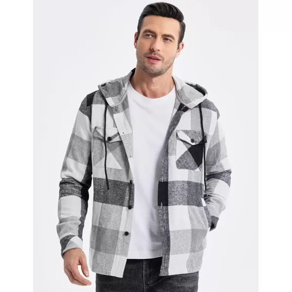 JMIERR Mens Cotton Flannel Shirts Casual Button Down Hoodie Plaid Shirt Long Sleeve Lightweight Jackets with Pockets