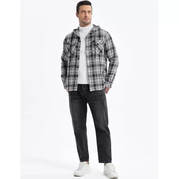 JMIERR Mens Cotton Flannel Shirts Casual Button Down Hoodie Plaid Shirt Long Sleeve Lightweight Jackets with Pockets