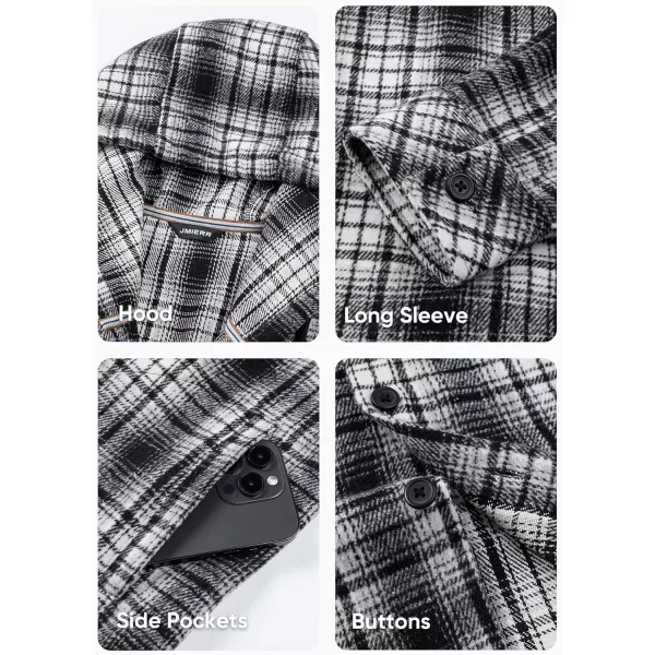 JMIERR Mens Cotton Flannel Shirts Casual Button Down Hoodie Plaid Shirt Long Sleeve Lightweight Jackets with Pockets