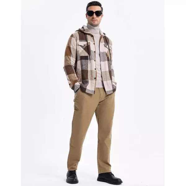 JMIERR Mens Cotton Flannel Shirts Casual Button Down Hoodie Plaid Shirt Long Sleeve Lightweight Jackets with Pockets