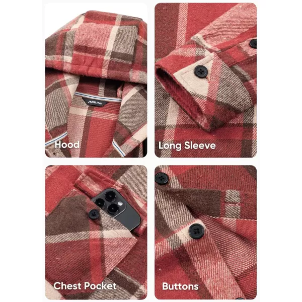 JMIERR Mens Cotton Flannel Shirts Casual Button Down Hoodie Plaid Shirt Long Sleeve Lightweight Jackets with Pockets