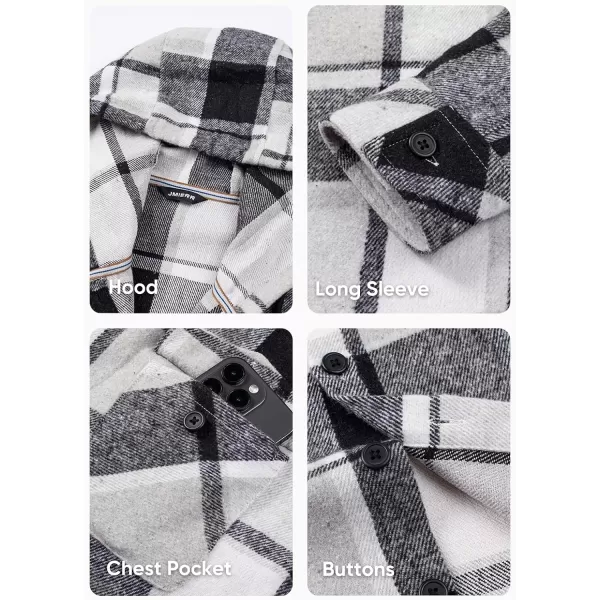 JMIERR Mens Cotton Flannel Shirts Casual Button Down Hoodie Plaid Shirt Long Sleeve Lightweight Jackets with Pockets
