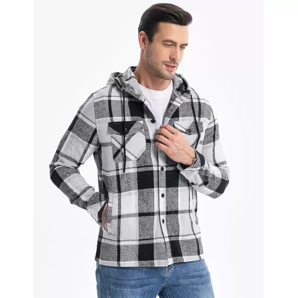 JMIERR Mens Cotton Flannel Shirts Casual Button Down Hoodie Plaid Shirt Long Sleeve Lightweight Jackets with Pockets