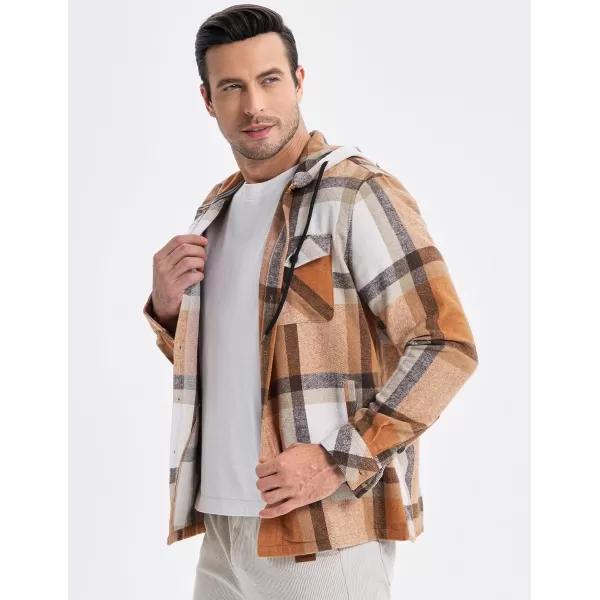 JMIERR Mens Cotton Flannel Shirts Casual Button Down Hoodie Plaid Shirt Long Sleeve Lightweight Jackets with Pockets