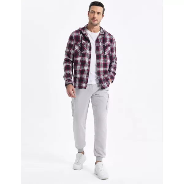 JMIERR Mens Cotton Flannel Shirts Casual Button Down Hoodie Plaid Shirt Long Sleeve Lightweight Jackets with Pockets