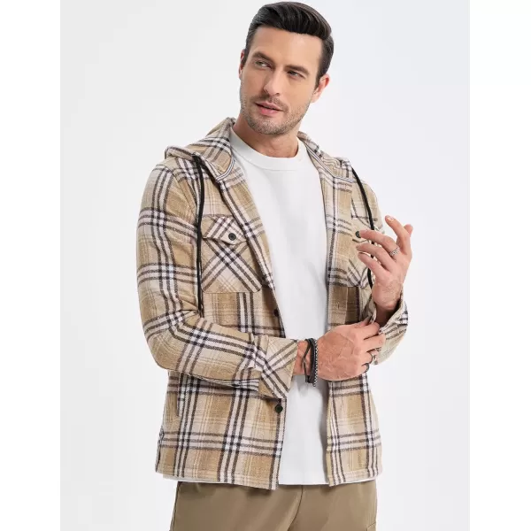 JMIERR Mens Cotton Flannel Shirts Casual Button Down Hoodie Plaid Shirt Long Sleeve Lightweight Jackets with Pockets