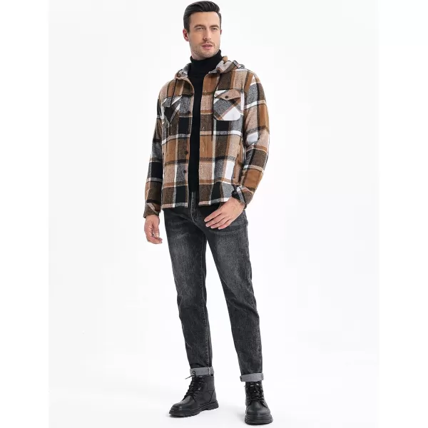 JMIERR Mens Cotton Flannel Shirts Casual Button Down Hoodie Plaid Shirt Long Sleeve Lightweight Jackets with Pockets