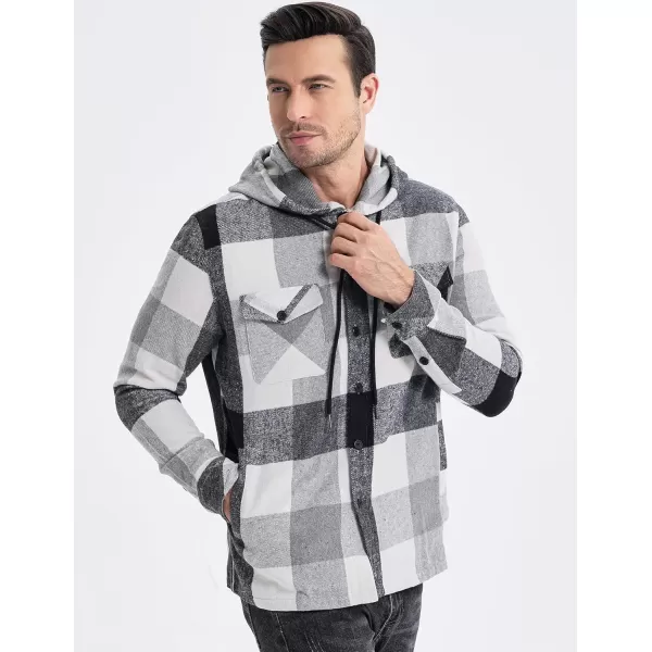 JMIERR Mens Cotton Flannel Shirts Casual Button Down Hoodie Plaid Shirt Long Sleeve Lightweight Jackets with Pockets