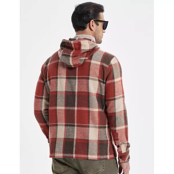 JMIERR Mens Cotton Flannel Shirts Casual Button Down Hoodie Plaid Shirt Long Sleeve Lightweight Jackets with Pockets