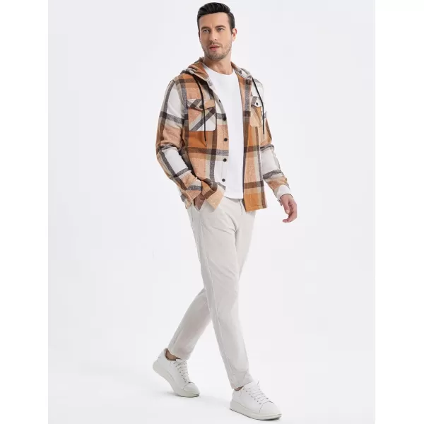 JMIERR Mens Cotton Flannel Shirts Casual Button Down Hoodie Plaid Shirt Long Sleeve Lightweight Jackets with Pockets