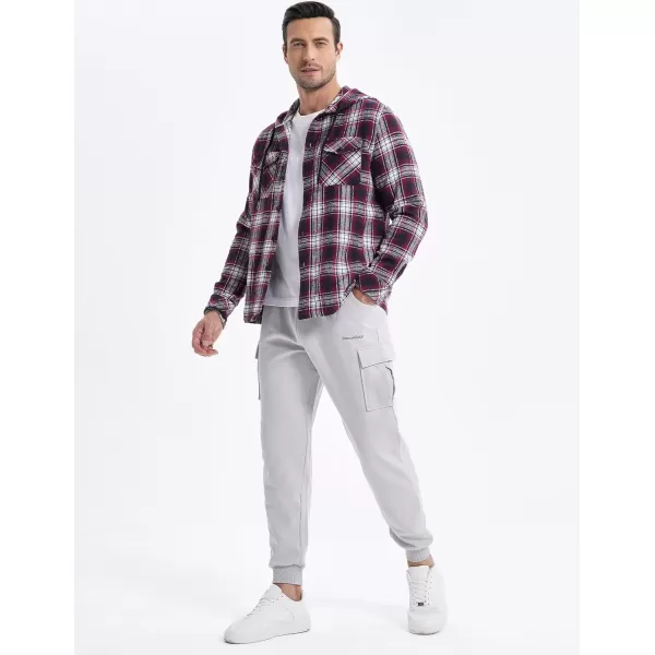 JMIERR Mens Cotton Flannel Shirts Casual Button Down Hoodie Plaid Shirt Long Sleeve Lightweight Jackets with Pockets
