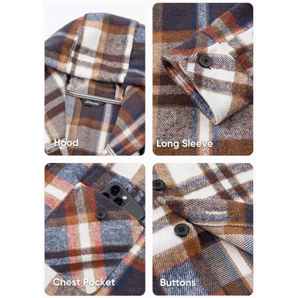JMIERR Mens Cotton Flannel Shirts Casual Button Down Hoodie Plaid Shirt Long Sleeve Lightweight Jackets with Pockets