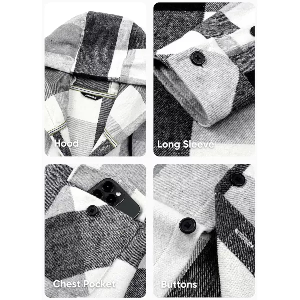 JMIERR Mens Cotton Flannel Shirts Casual Button Down Hoodie Plaid Shirt Long Sleeve Lightweight Jackets with Pockets