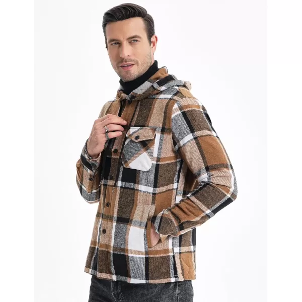 JMIERR Mens Cotton Flannel Shirts Casual Button Down Hoodie Plaid Shirt Long Sleeve Lightweight Jackets with Pockets