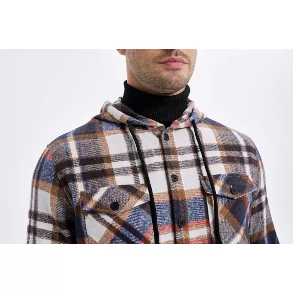JMIERR Mens Cotton Flannel Shirts Casual Button Down Hoodie Plaid Shirt Long Sleeve Lightweight Jackets with Pockets