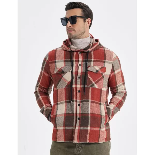 JMIERR Mens Cotton Flannel Shirts Casual Button Down Hoodie Plaid Shirt Long Sleeve Lightweight Jackets with Pockets