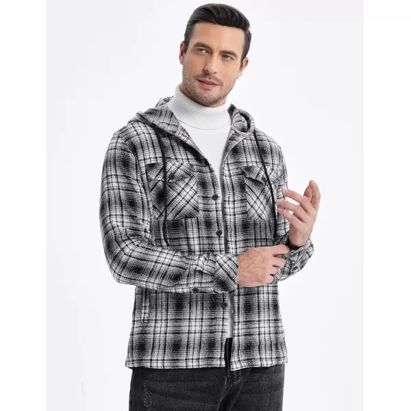 JMIERR Mens Cotton Flannel Shirts Casual Button Down Hoodie Plaid Shirt Long Sleeve Lightweight Jackets with Pockets