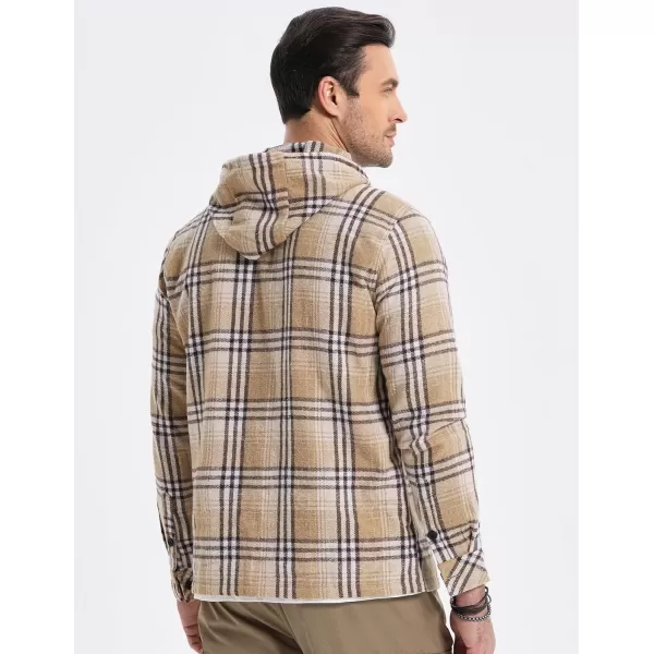 JMIERR Mens Cotton Flannel Shirts Casual Button Down Hoodie Plaid Shirt Long Sleeve Lightweight Jackets with Pockets