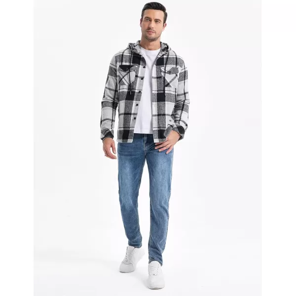 JMIERR Mens Cotton Flannel Shirts Casual Button Down Hoodie Plaid Shirt Long Sleeve Lightweight Jackets with Pockets
