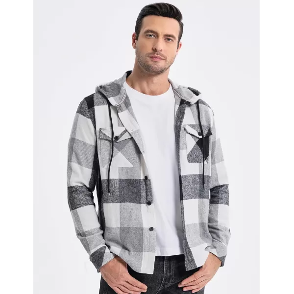 JMIERR Mens Cotton Flannel Shirts Casual Button Down Hoodie Plaid Shirt Long Sleeve Lightweight Jackets with Pockets