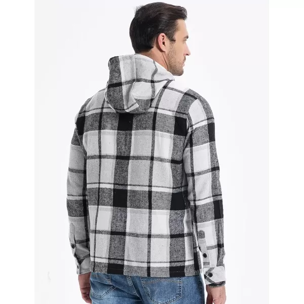 JMIERR Mens Cotton Flannel Shirts Casual Button Down Hoodie Plaid Shirt Long Sleeve Lightweight Jackets with Pockets