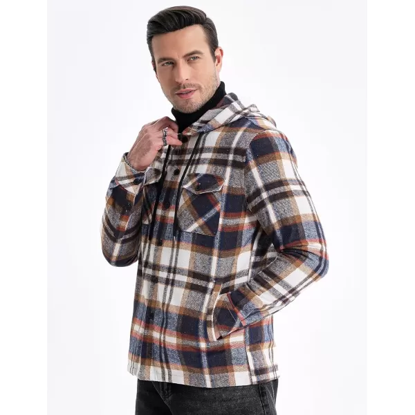 JMIERR Mens Cotton Flannel Shirts Casual Button Down Hoodie Plaid Shirt Long Sleeve Lightweight Jackets with Pockets