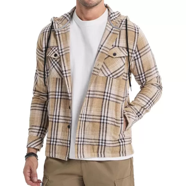 JMIERR Mens Cotton Flannel Shirts Casual Button Down Hoodie Plaid Shirt Long Sleeve Lightweight Jackets with Pockets
