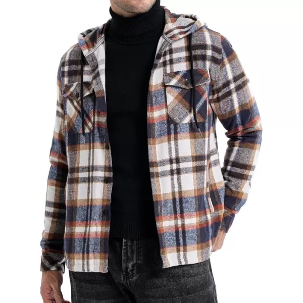 JMIERR Mens Cotton Flannel Shirts Casual Button Down Hoodie Plaid Shirt Long Sleeve Lightweight Jackets with Pockets